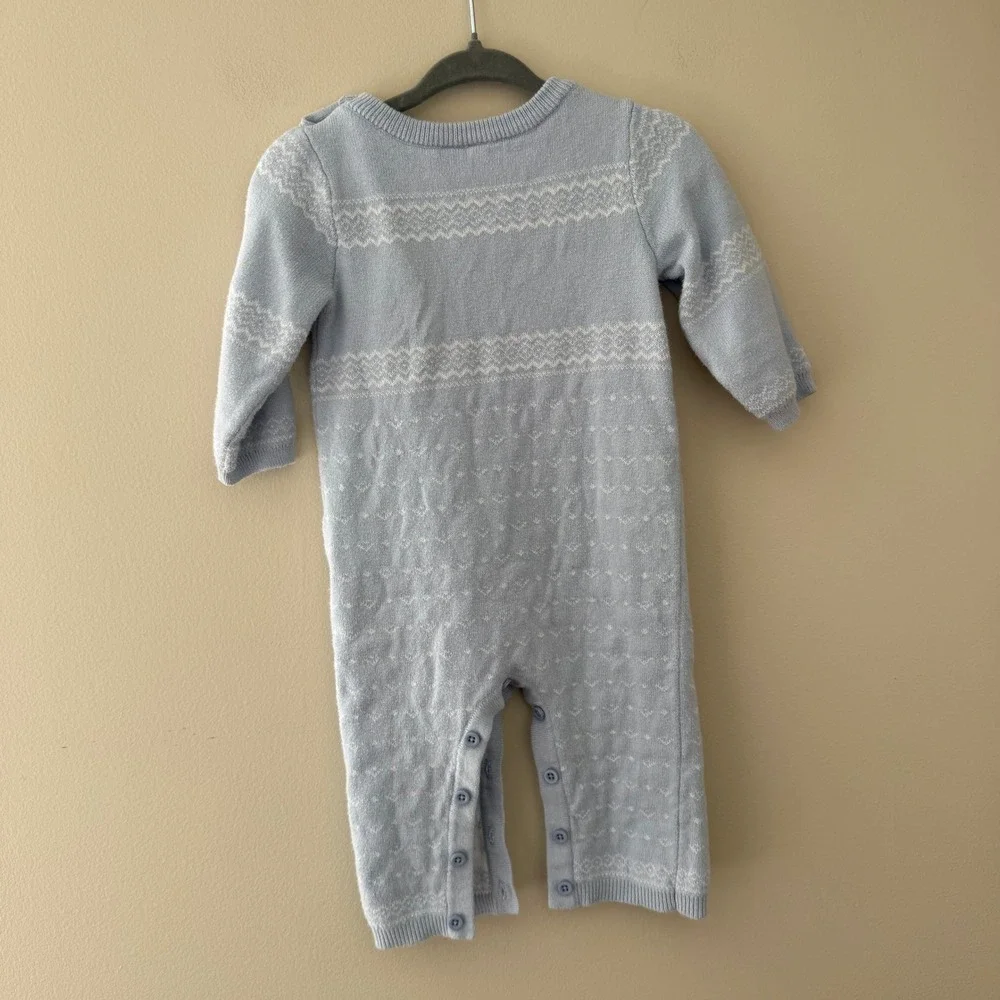 Janie and Jack Baby Blue Knit Whale Romper Fair Isle One Piece 3-6 Months‎